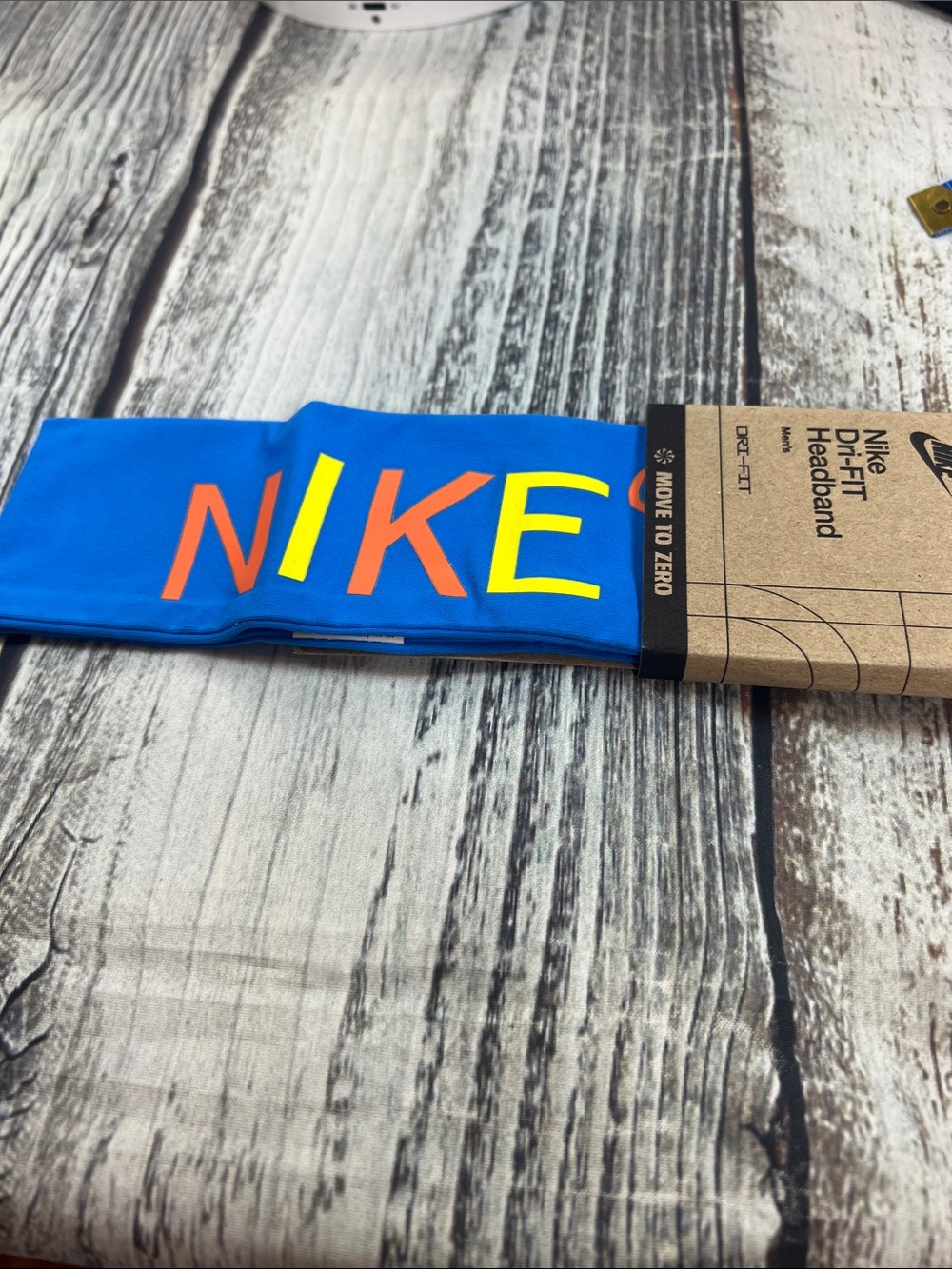 Nike Dri-FIT Fury Printed Headband Blue Orange Yellow NWT - Picture 3 of 3